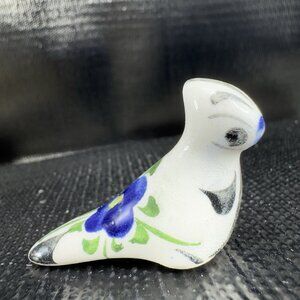Hand Made Mexican Pottery Tonala Miniature Long Tail Bird Figurine Marked Mexico